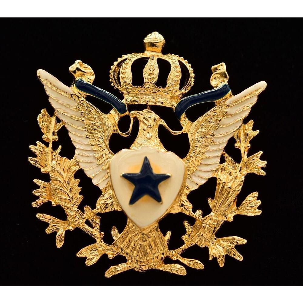 Craft Vintage President's Seal Pin Brooch Eagle Crest Navy Blue Signed 80s BinBA